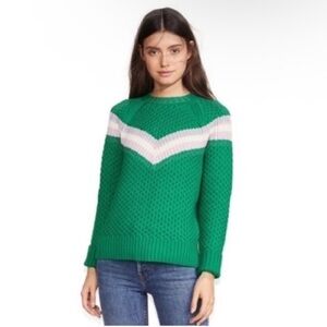 Milly Varsity Striped Wool Sweater Green